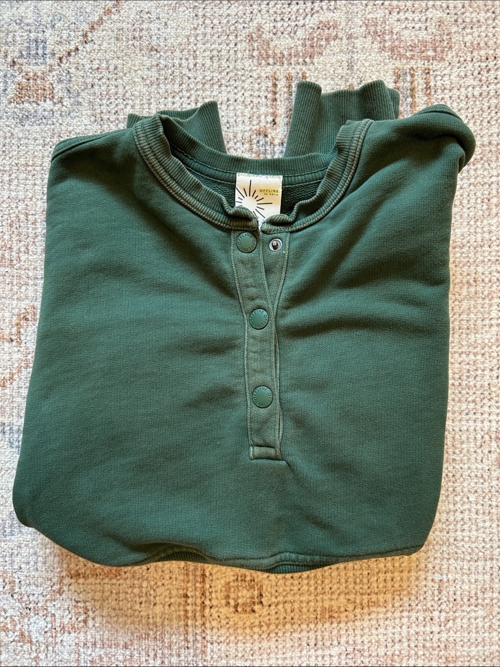 Offline by Aerie Forest Green Cropped Henley Sweatshirt